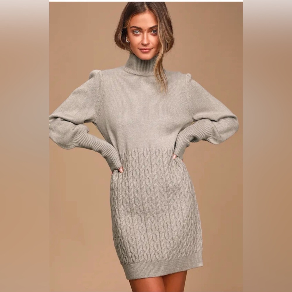 Lulu's Taupe Turtleneck Sweater Dress